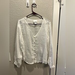 Cynthia Rowley White Linen V Neck Button Up